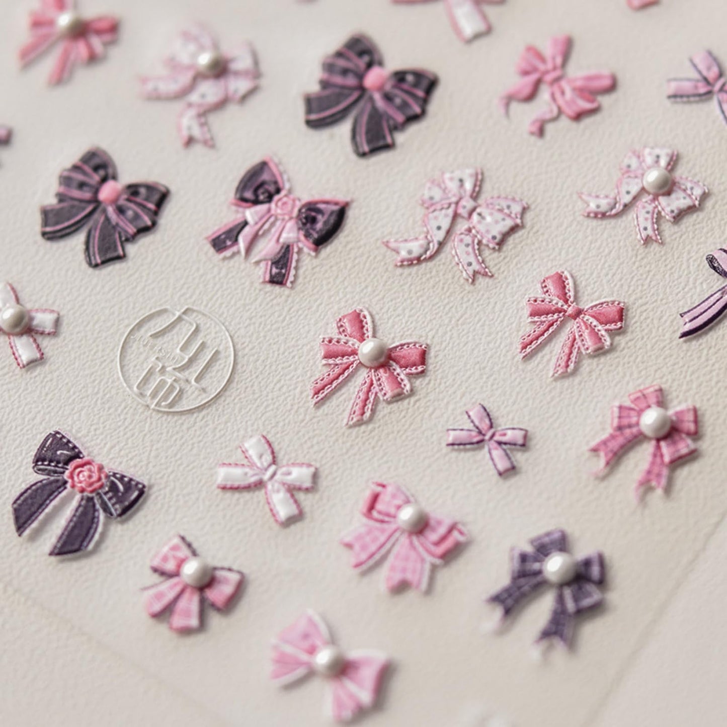 5D Embossed Bow Nail Stickers Pink Black Pearl Bow Tie Design Self-Adhesive Nail Decals Sweet Girly Manicure Decorations for Women DIY Nail Art