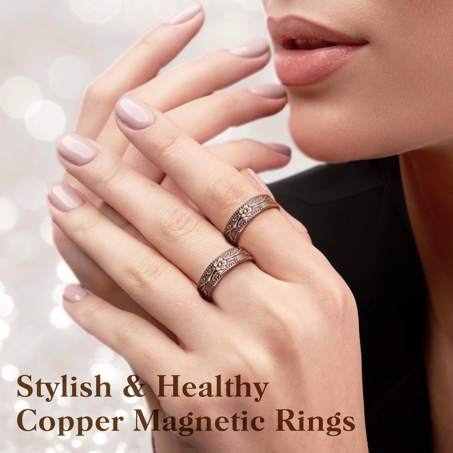Mahnco Magnetic Copper Rings for Women Magnetic Rings 3500 Gauss Magnetic Lymph Detox Magnetic Ring-100% Solid Pure Copper Jewelry Gift (2PCS)