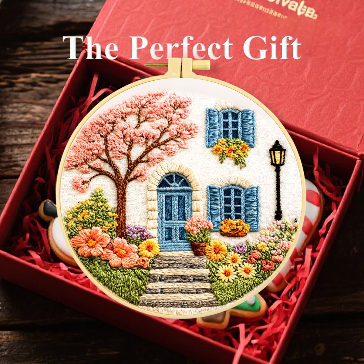 Zhenqing 4 Landscape Scenes Embroidery Kit for Beginners, 4-Pack Circular Designs with 20cm Hoop, Pre-Printed 29x29cm Cotton Fabric & Threads for Home Decor (JC0038)