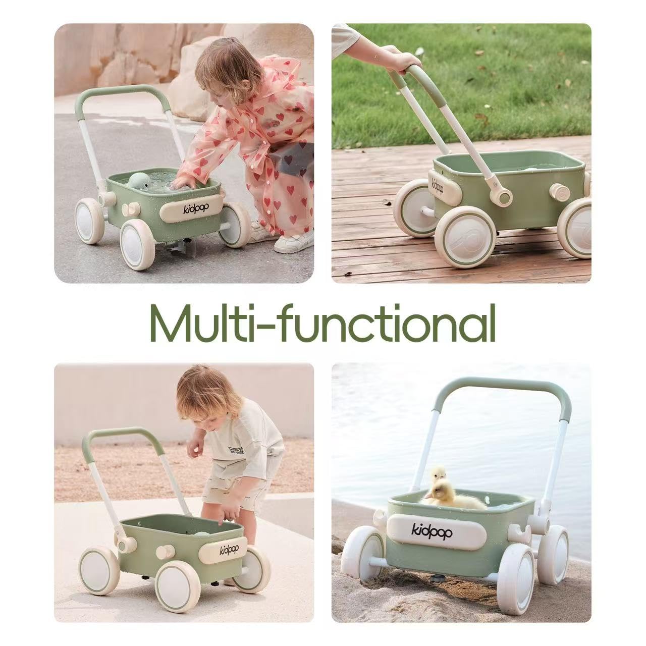 PULA Baby Push Walker with Wheels Toddler Wagon for First Learner Baby Toys 6-12 Months, 1 Year Old Birthday Gifts, Indoors and Outdoors (Green)