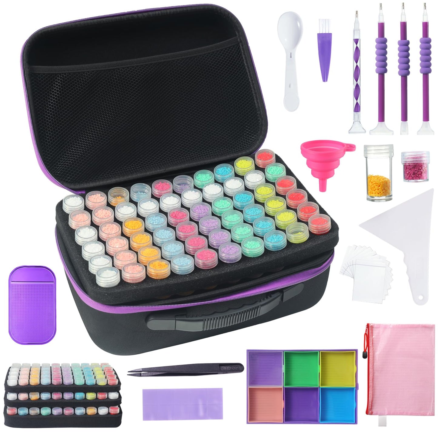 Douorgan Diamond Painting Storage Containers Accessories and Tools Portable Diamond Painting Organizer Shockproof Diamond Art Storage Case Beads Storage Box (60 Jars +120 Mini Jars)