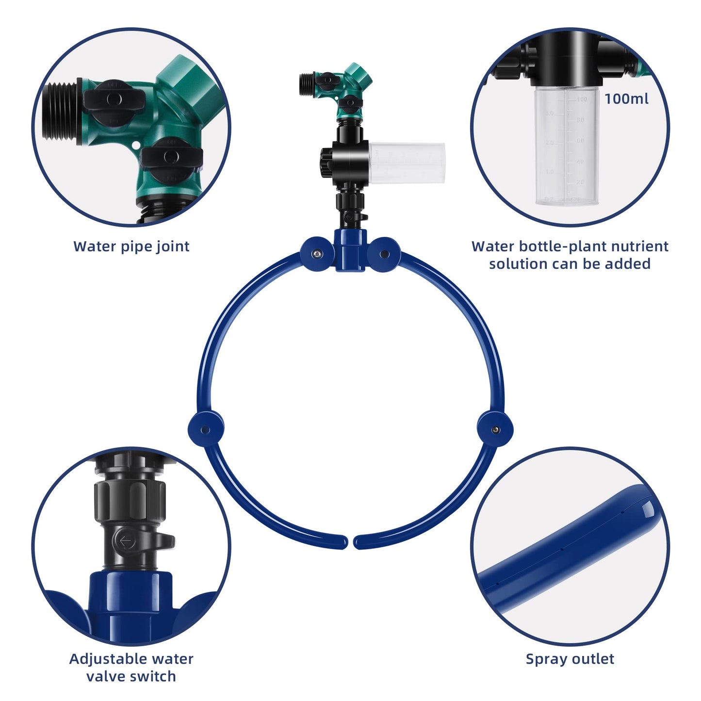 360° Tree Water Sprinkler,Tree Root Watering Tool,Water Ring Sprinkler Irrigation System for Outdoor Plants Raised (Blue)