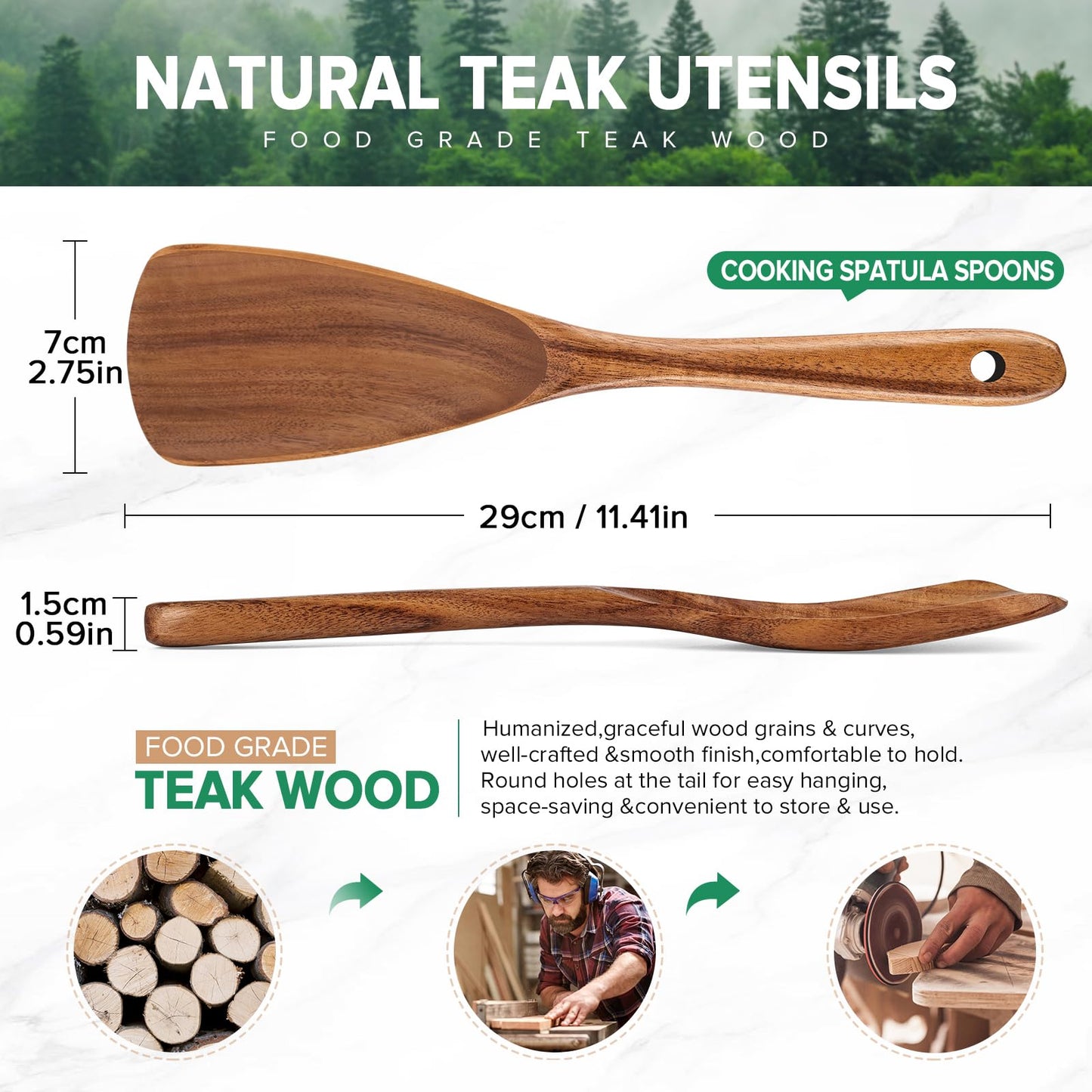 Wooden Spoons for Cooking, Multifunction Cooking Spoon Spatula, Teak Wood Handle Spoonula for Mixing Scoop Scrape, Wooden Kitchen Utensils for Cast Iron Skillets & Non-Stick Cookwares,11.4″,2 Pack