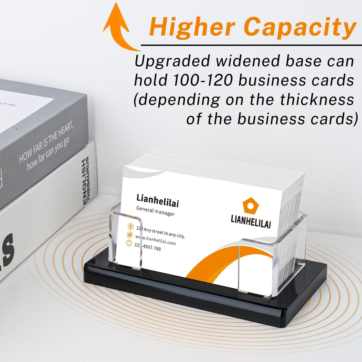 LIANHELILAI 2Pack Acrylic Business Card Holder Black Enlarged Holds 120 Cards for Office/Exhibition/Restaurant Desk/Counter Display Name Card Organizer Stand