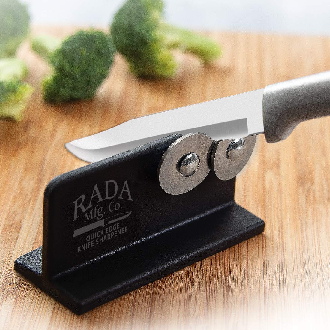 Rada Cutlery Quick Edge Knife Sharpener (R119), 3.5" x 2", Stainless Steel Wheels