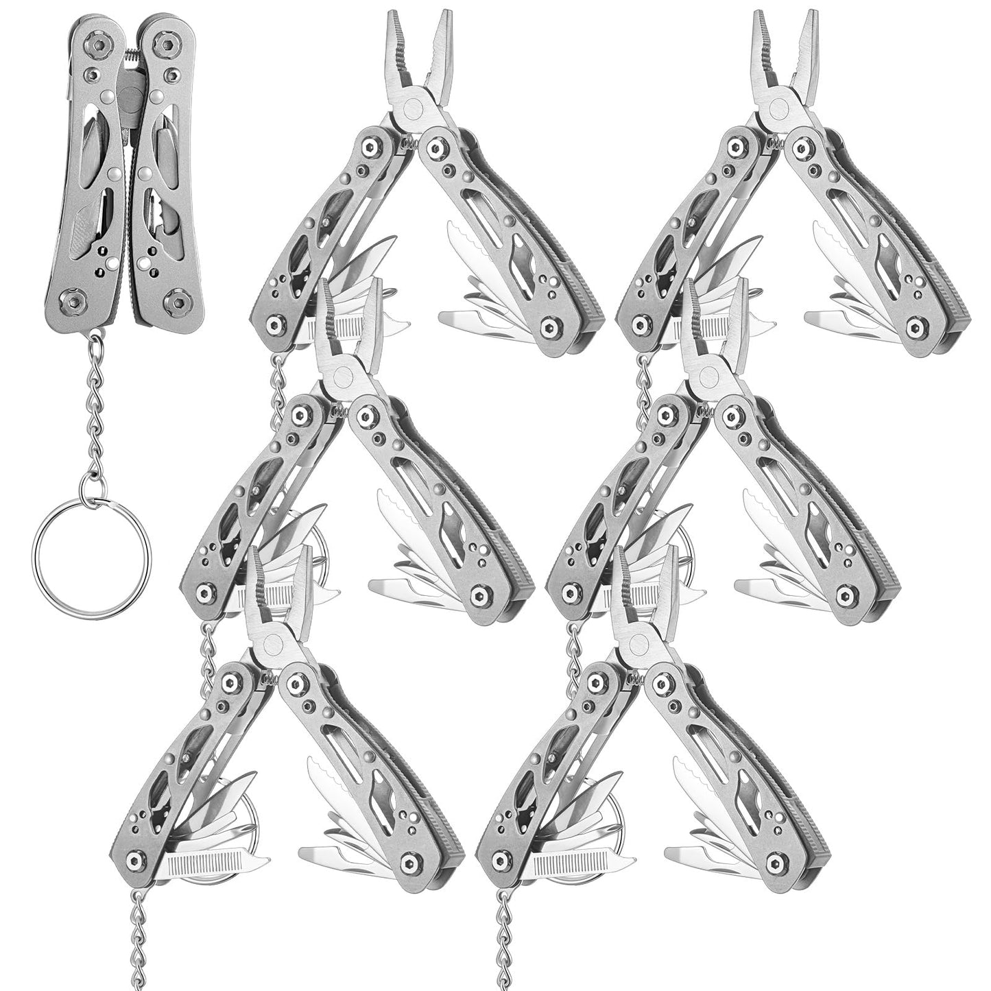 Lasnten 6 Pcs Small Multitool Pliers, Christmas Gifts for Men Stainless Steel Small Multitool Mini Pliers Foldable Knife, Bottle Opener, Screwdriver Apply to Camping, Dad Gifts (Grey)