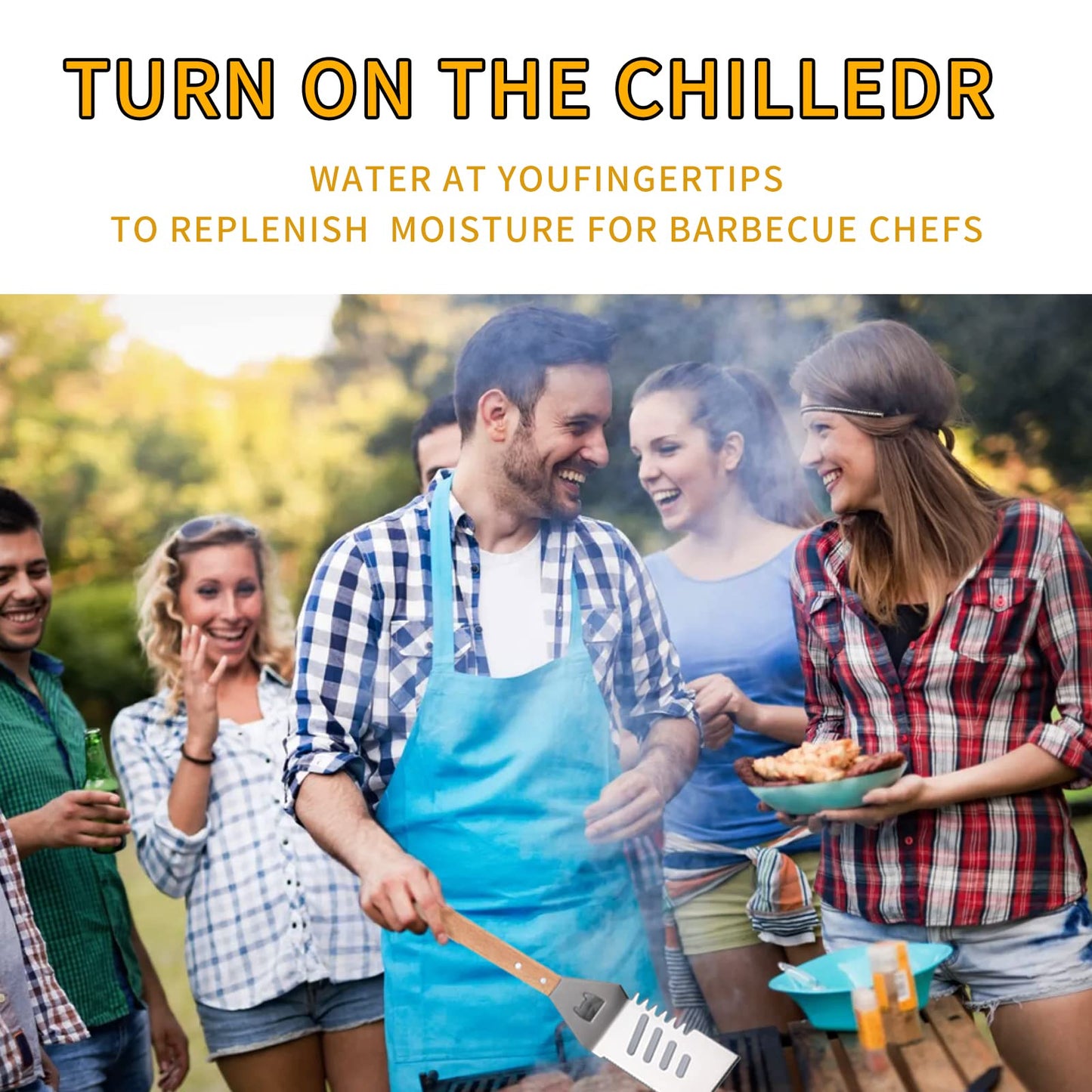 Qinshaine 4-in-1 BBQ Spatula, Multifunction Grill Spatula with Wooden Handle, perfect for BBQ grills and kebabs for camping picnics