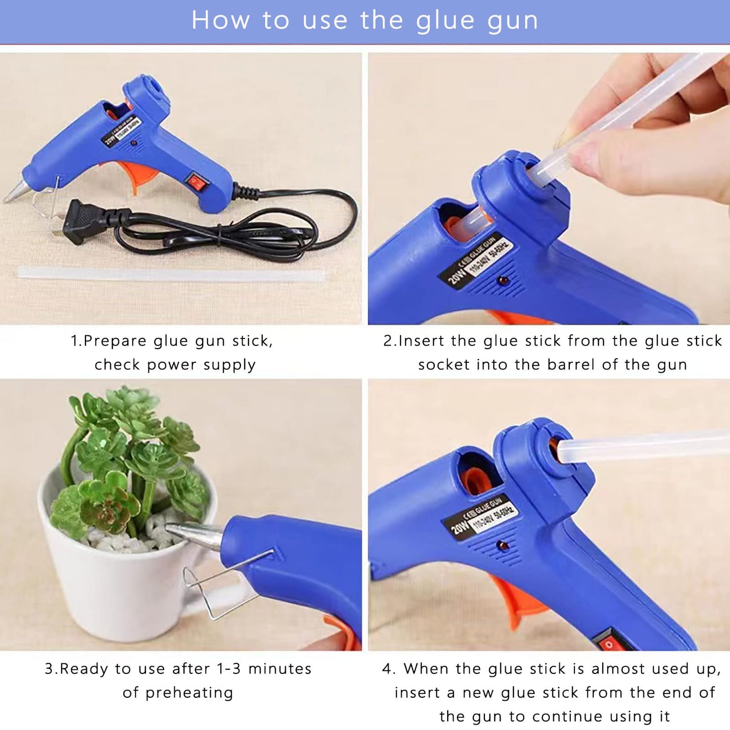 ZFYOUNG Mini Hot Glue Gun 2-Pack Blue Pink 35pcs Hot Glue Sticks for Quick Fix Artist DIY Art Home 20w