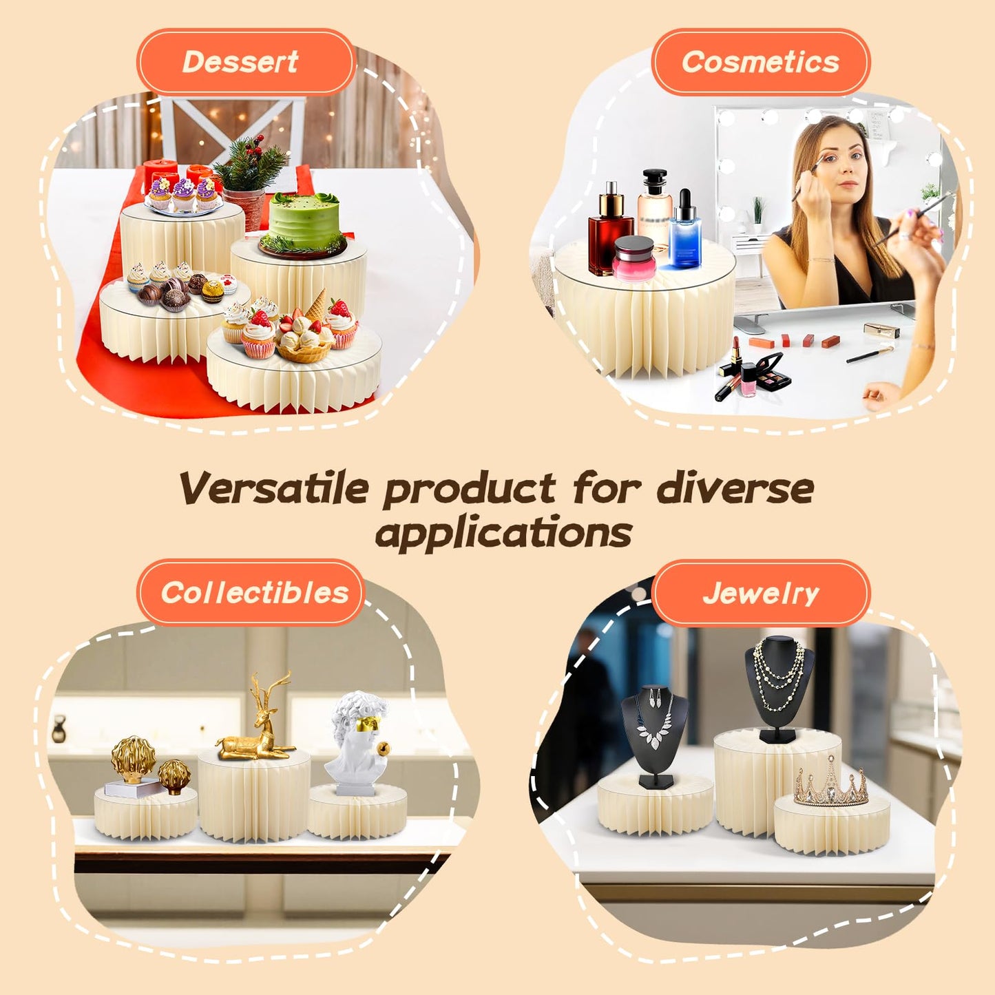 4 Pack Buffet Risers Foldable Food Display Risers Food Risers for Buffet Table Tall Cake Stands Cylinder Stands for Party Pedestal Cake Stand Dessert Table Display Set Cupcake Stands Cupcake Display
