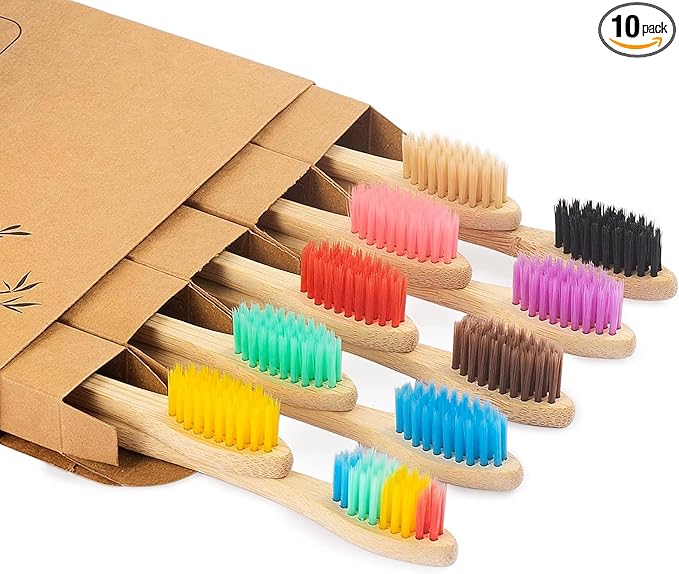 Bamboo Toothbrushes 10 Pack,Soft Toothbrushes for Adults,Plastic Free Toothbrush,Soft Bristled,Travel Tooth Brush,Eco Friendly Toothbrush,BPA Free,Natural Bamboo Tooth Brush(10 Colors)