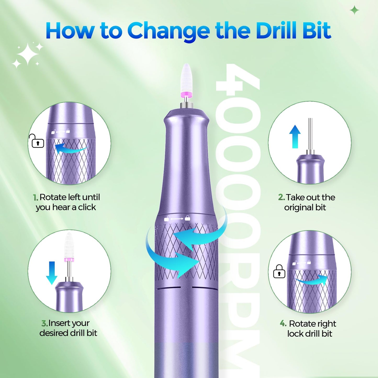 Nail Drill Electric File: DEDNMSCA Sparkly Professional Nail Drill Kit, 40000RPM E-File Machine with 12 Drill Bits for Acrylic Nails Remove Nail Gel Polish Manicure for Salon Home, Diamond Lamp