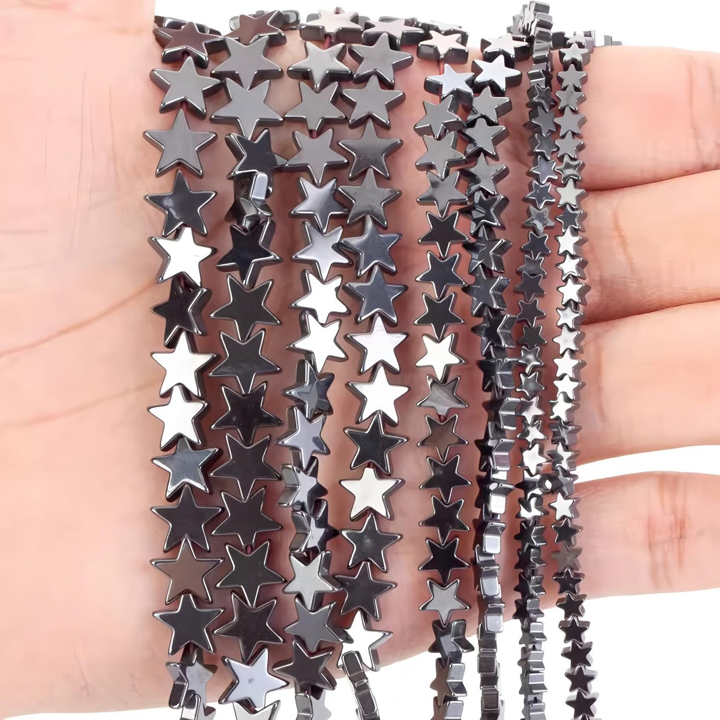 HAAMIIQII 50pcs 10mm Natural Black Hematite Loose Gemstone Beads Star Shape Spacer Stone Beads for Jewelry Making DIY Bracelets Necklaces Crafting