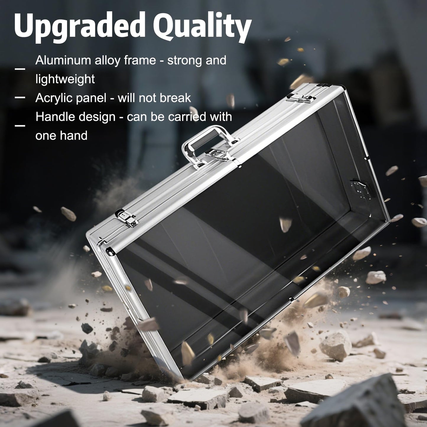 Silver Large 34"x22" Aluminum Show Card Display Case, Lockable Trading Card Display Case with Handle, Sports Card/TCG/Jewelry Display Box Silver