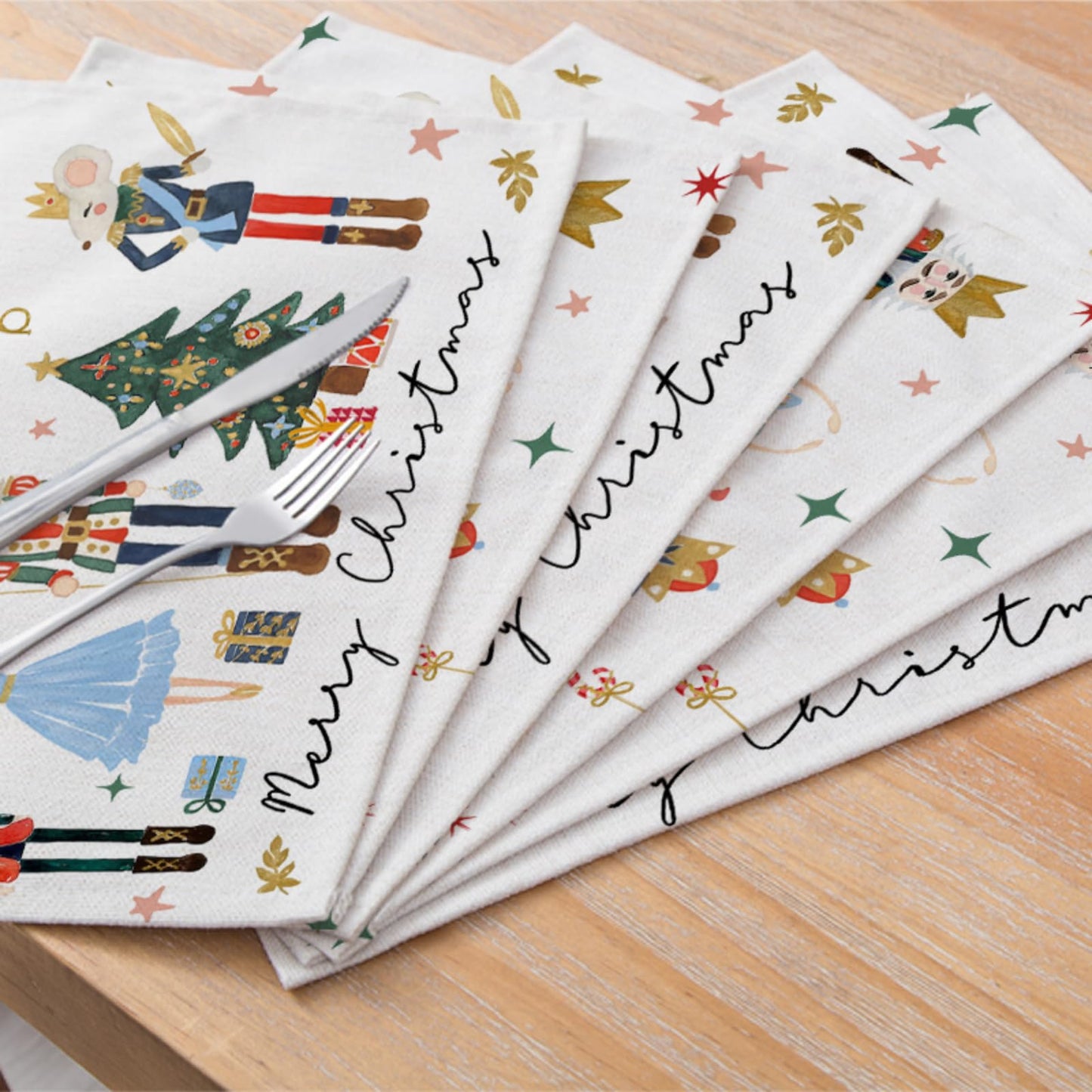 ZCHOMI Nutcracker Merry Christmas Placemats Set of 4, 12x18 Inch Gift Box Winter Table Place Mats for Kitchen Dining Home Party Decor