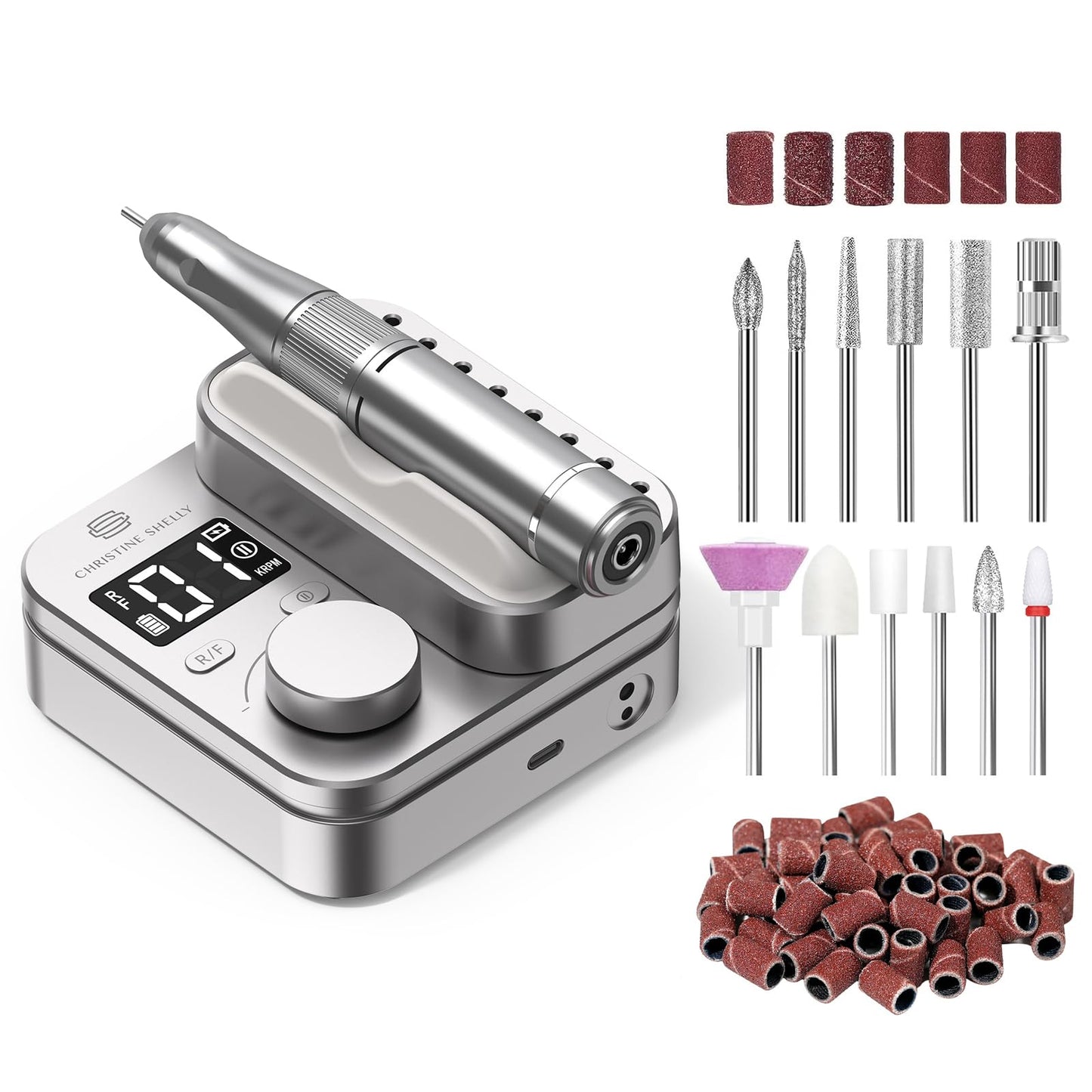 Rechargeable Nail Drill CHRISTINE SHELLY: 35000 PRM Electric Nail File, Professional Efile Nail Drill with Bits Kit for Acrylic Gel Polishing Removing