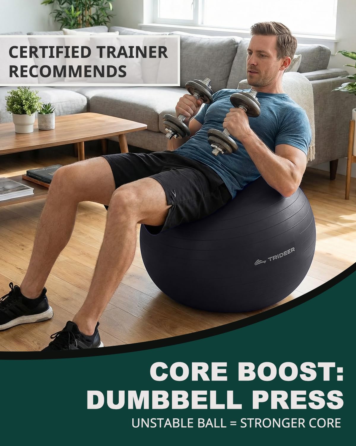 Trideer Yoga Ball for Exercise, Pregnancy & Birthing, 5 Sizes Exercise Ball for Physical Therapy, Stability, Fitness, Quick Pump Included