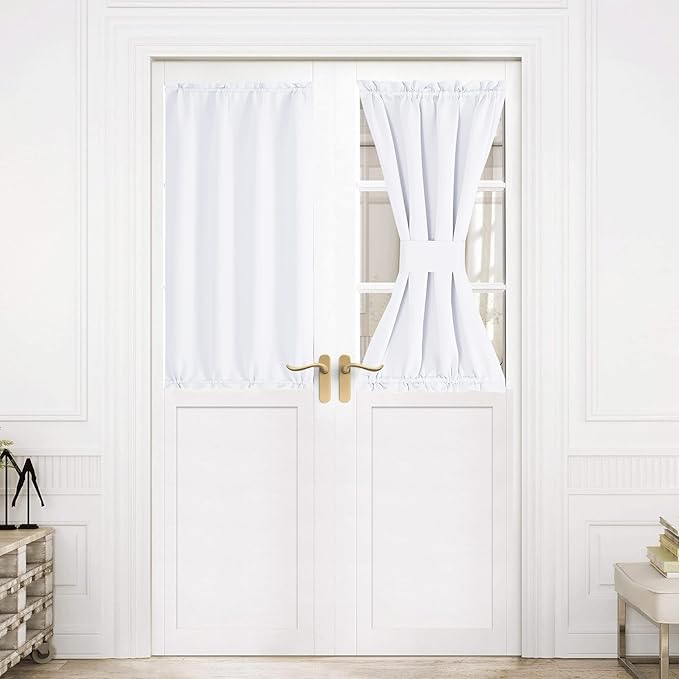 NICETOWN Patio Door Curtain Window Treatment Draperies for Kitchen, Thermal Insulated Room Darkening 30x40 Inch Rod Pocket French Glass Door Curtain Panels, 1 Piece, Pure White