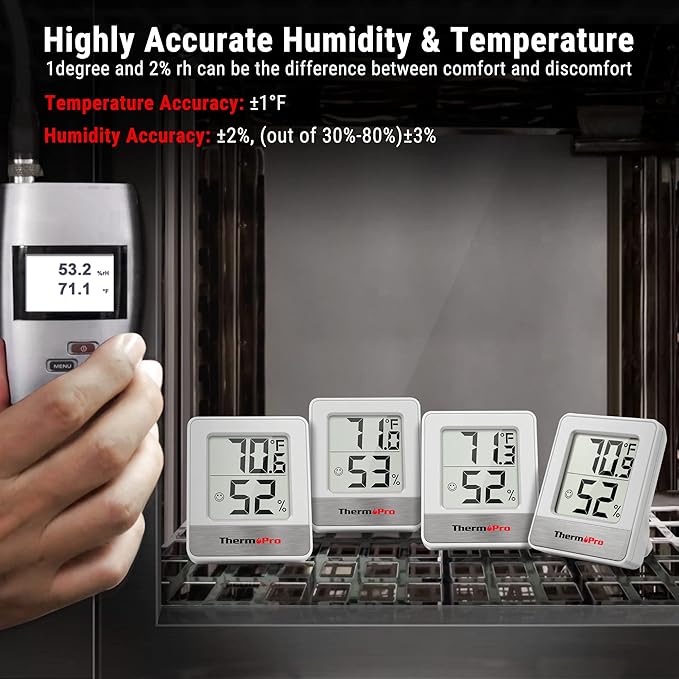 ThermoPro TP49 3 Pieces Digital Hygrometer Indoor Thermometer Humidity Meter Mini Hygrometer with Temperature and Humidity Monitor Outdoor and Room Thermometer