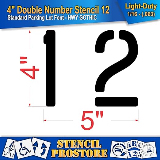 Pavement, Curb, and WheelStop Stencils - 4 inch Double Number Stencil - (12) - 4" x 4" x 1/16" (63 mil) - Light-Duty