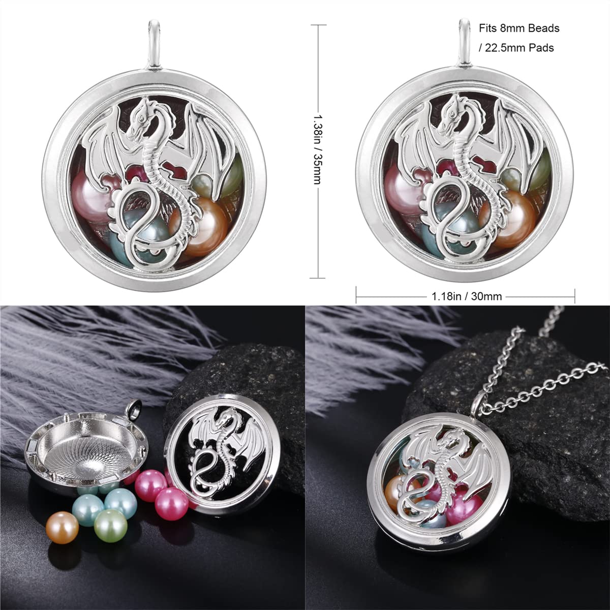 Vie jeune 5pcs Mixed Pearl Cage Floating Pendant Aroma Diffuser Charms Stainless Steel Tone Perfume Essential Oil Diffuser Necklace Pendant Locket Jewelry (Style 1)
