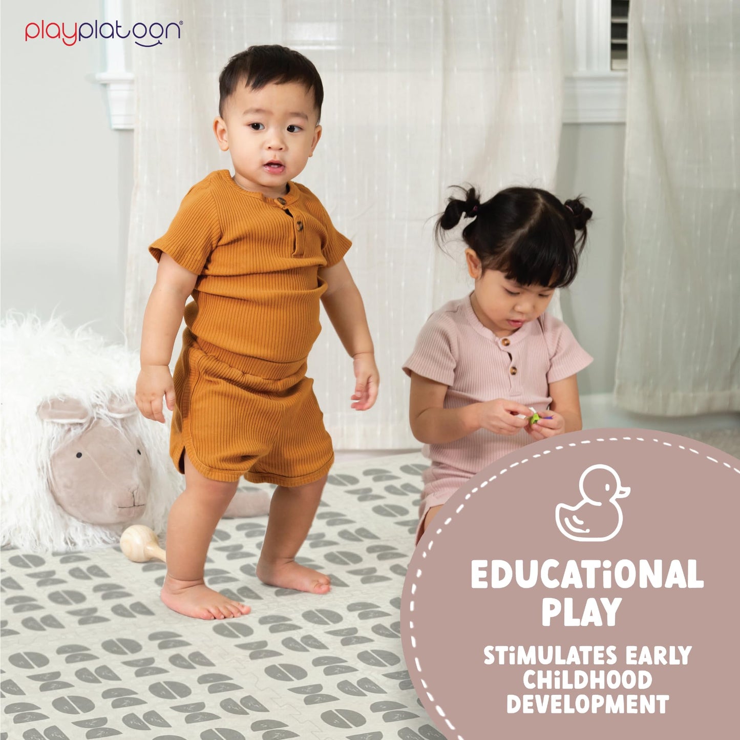 Play Platoon Non-Toxic Kids Play Mats for Floor, Extra-Thick Foam Tiles, Playmat for Toddlers & Childrens Playroom, Wooden Rainbow Stacking Toy Ring Stacker Toy, Educational Interactive Learning Toys