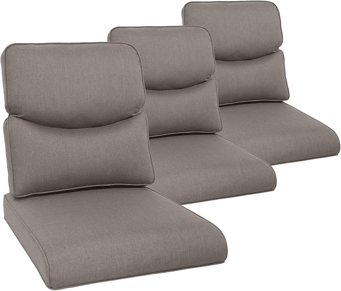 Outdoor Chair Cushion Set of 3, Waterproof Outdoor Seat Cushions 25x22, Patio Chair Cushions for Outdoor Furniture, Couch Cushion Replacement, Include 3 Back & 3 Seat Cushions, Smile/Grey