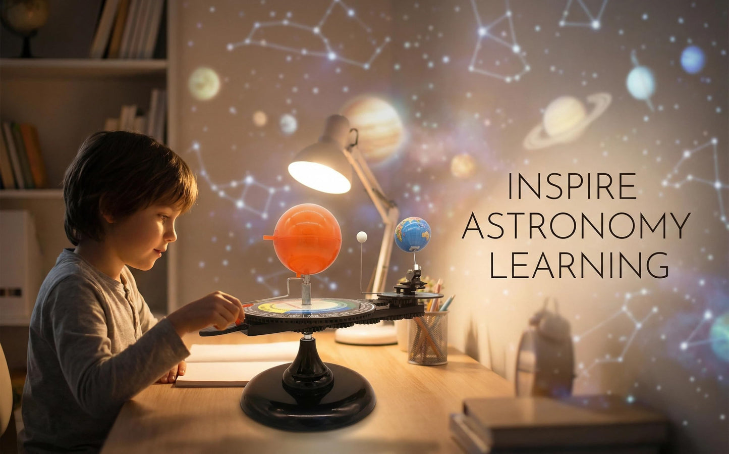 English Solar System Sun Earth Moon Orbital Model, Educational Planetarium Project Kit for Science Astronomy Teaching, Earth Moon Sun Rotation Model for Kids