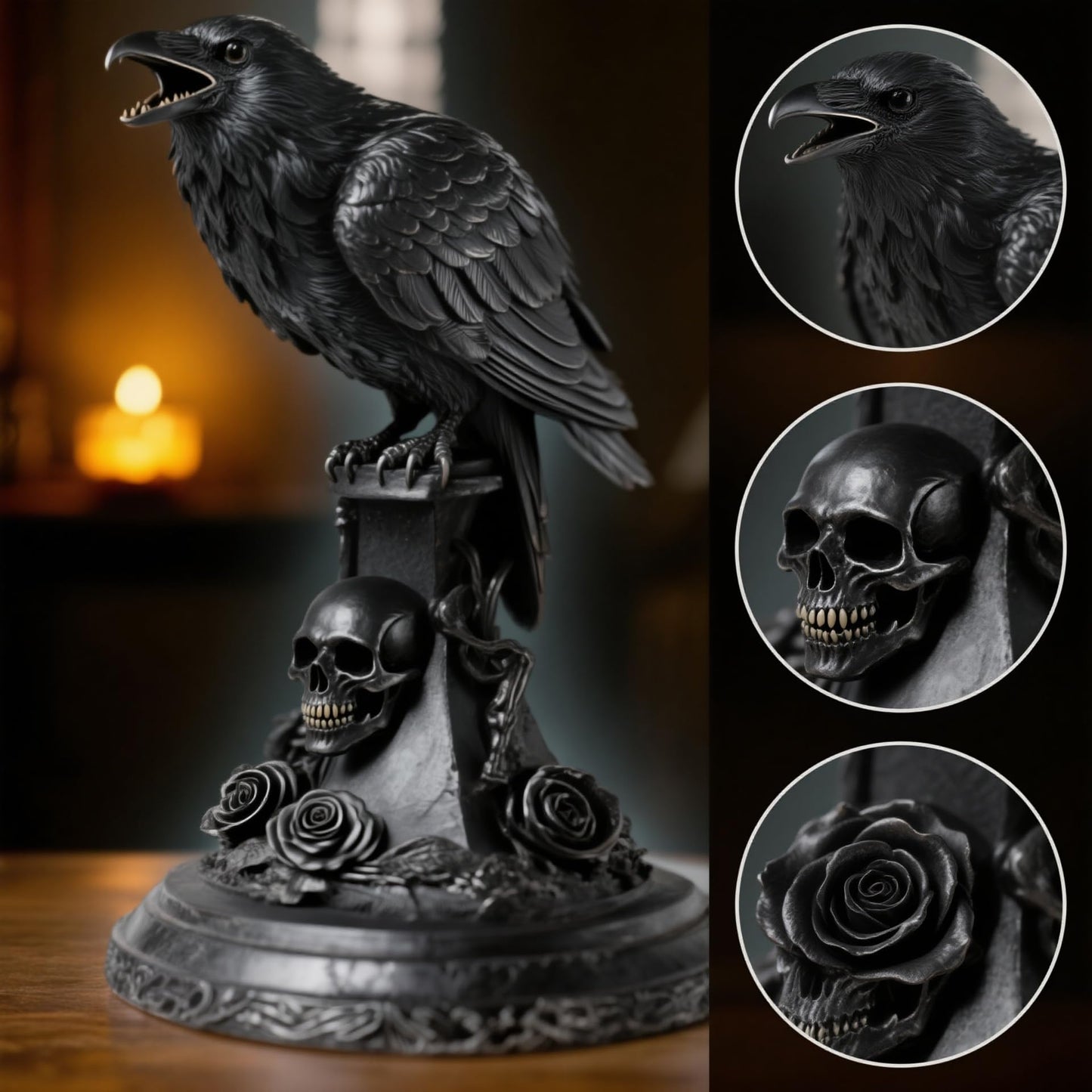 Gothic Black Cat Candle Holder Statue,Resin Cat Candlestick Holder,Halloween Gothic Tabletop Decor for Home,Dining Table & Party,Witchy Cat Figurine Gift (Crow)