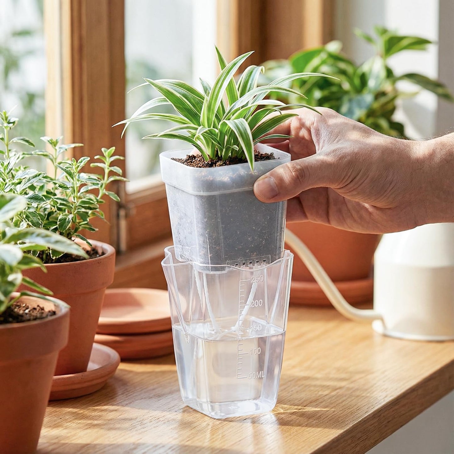 15-Pack 2.5 Inch Mini Self Watering Pots for Indoor Plants, Semi Hydroponic Pots, Small Clear Plastic Planters, Drainage Hole, Water Level Indicator, African Violets, Alocasia, Cutting, Seeding