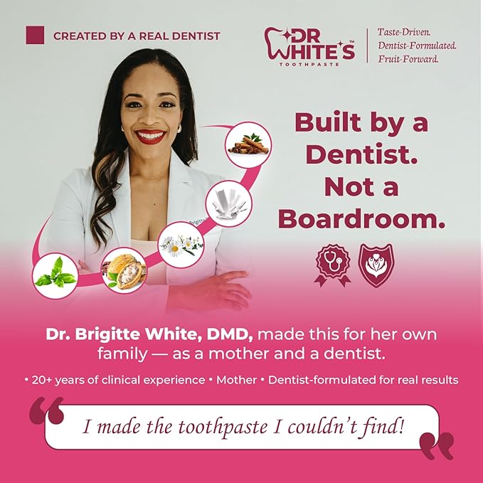Dr. White’s Fluoride-Free nHA Toothpaste; Dentist-Formulated, Nano Hydroxyapatite + Xylitol, Sensitivity Relief Complex™, Mint-Free, Enamel Safe, Swallow-Safe (3.5 Oz, Guava Glow)