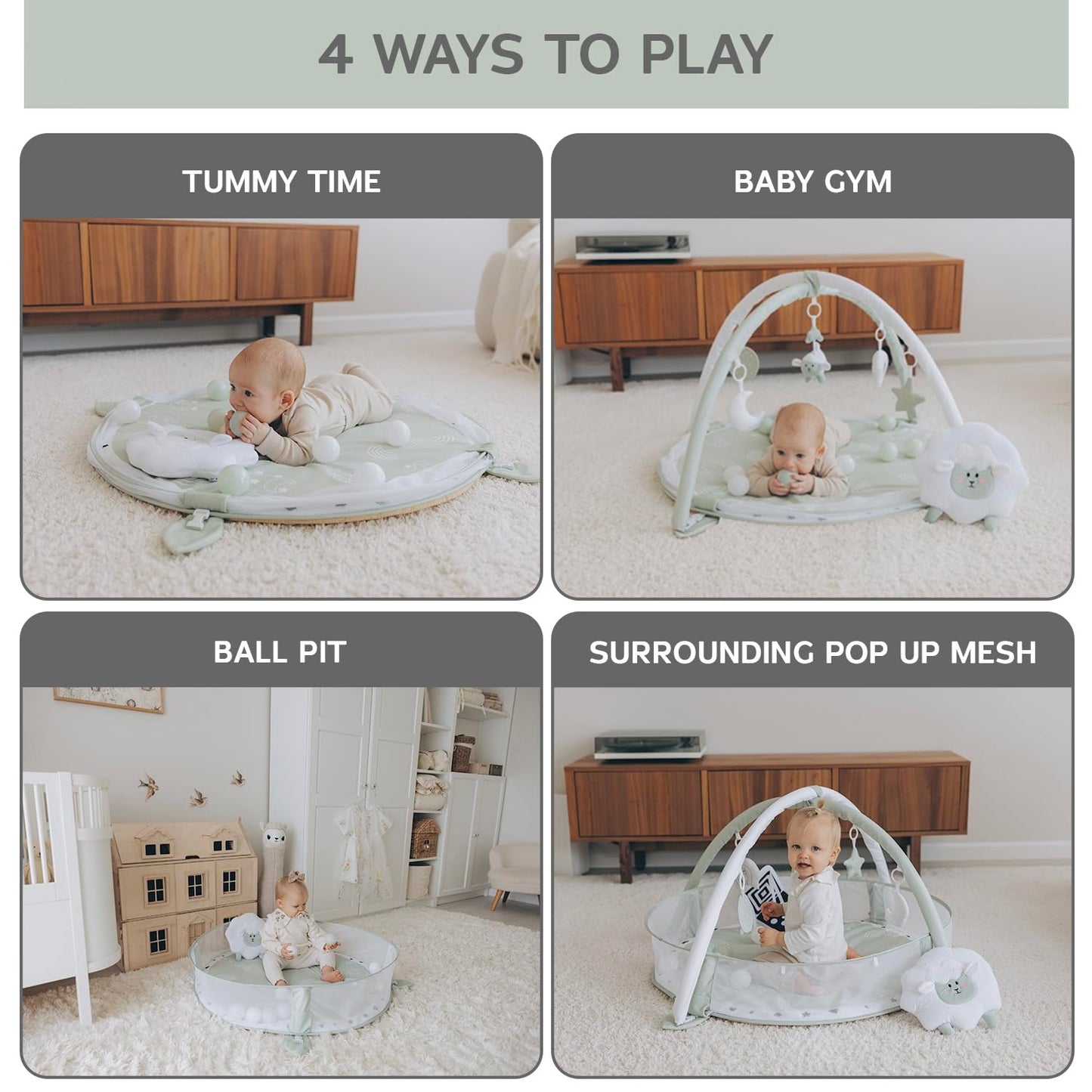 Aila+Aiden 6-in-1 XL Play Mat & Play Gym, Baby Gym, Baby Activity Gym, Sensory Exploration and Motor Skill Development Toys (Sage)