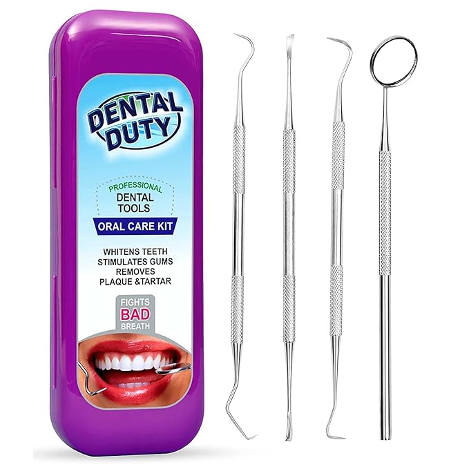 Dental Duty Dental Tools, Dental Pick for Teeth Cleaning Tools – Plaque Remover for Teeth with Teeth Cleaning Kit - Stainless Steel Dental Mirror for Teeth, Scraper and Scaler, (Purple)