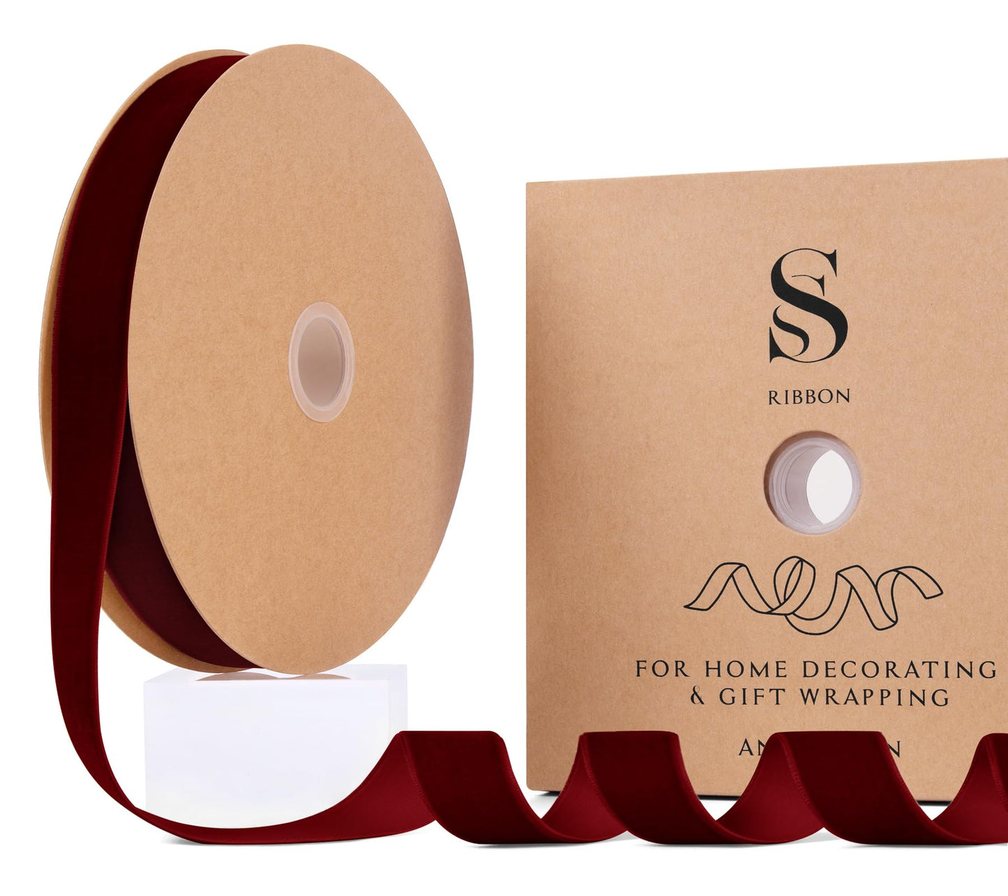 Utehilly Burgundy Christmas Velvet Ribbon for Tree, Gift Wrapping, Flower Bouquet, Wreath Decorations, Bow Making 1'', 25 Yards