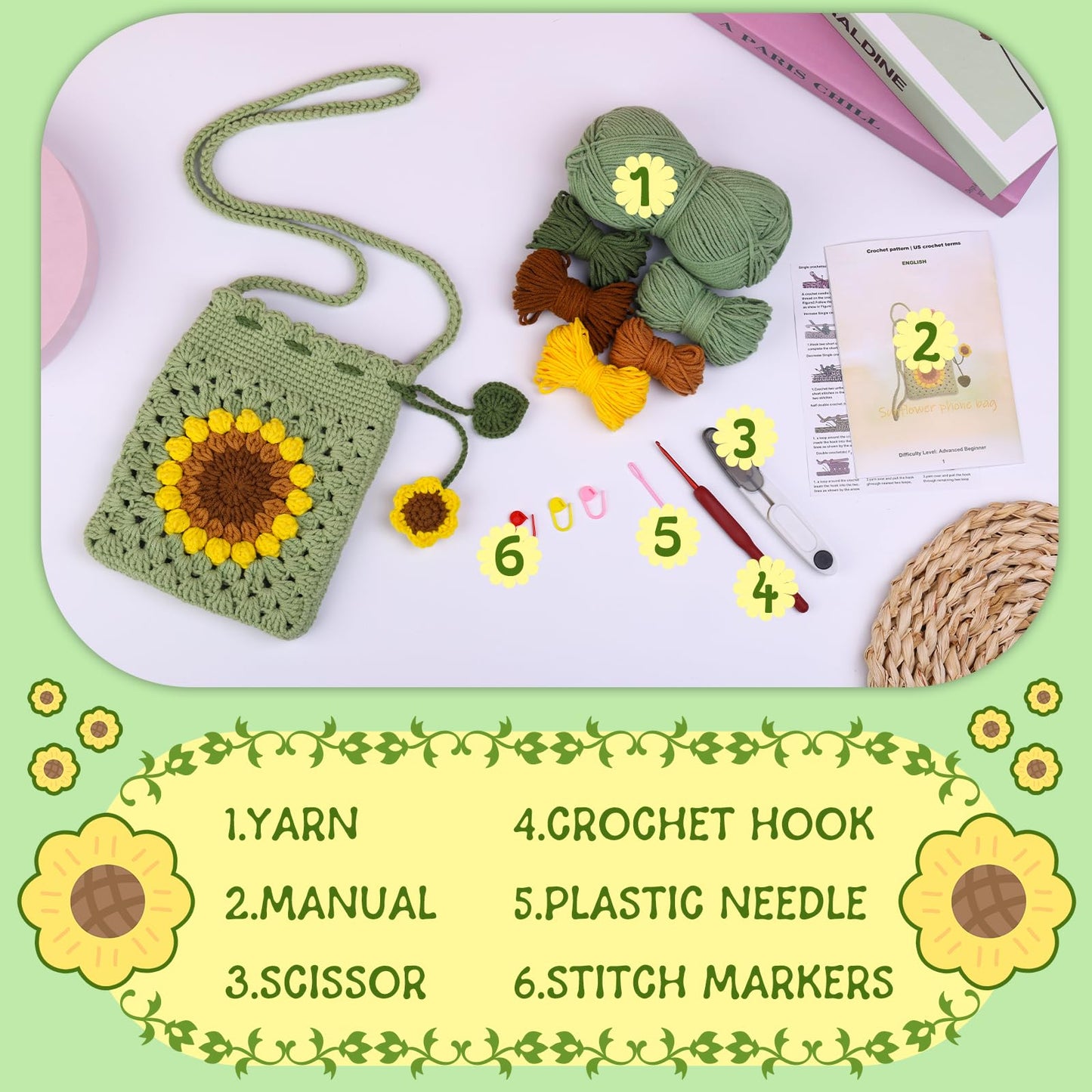 Fedmut Crochet Kit for Beginners - Phonebag Crochet Starter Kit with Video Tutorials and Yarns, Hook, Accessories for Adult Knitting Craft DIY
