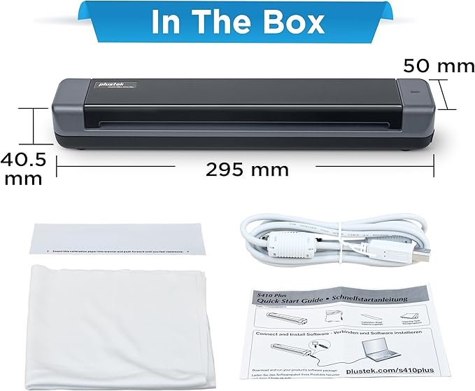 Plustek Mobile Scanner S410 Plus - Portable Sheet-Fed Document Scanner - for Windows 7 / 8 / 10 / 11, Featuring Button-Free Scanning with Included OCR Software