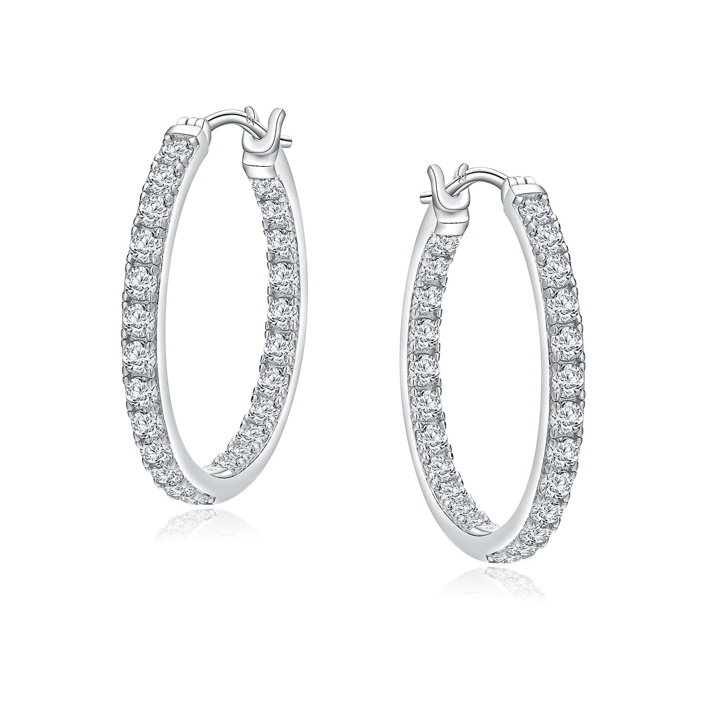 AGRULE 26mm Sparkle Cubic Zirconia Hoop Earrings Sterling Silver Small Hoops Diamond Hoop Earrings for Women