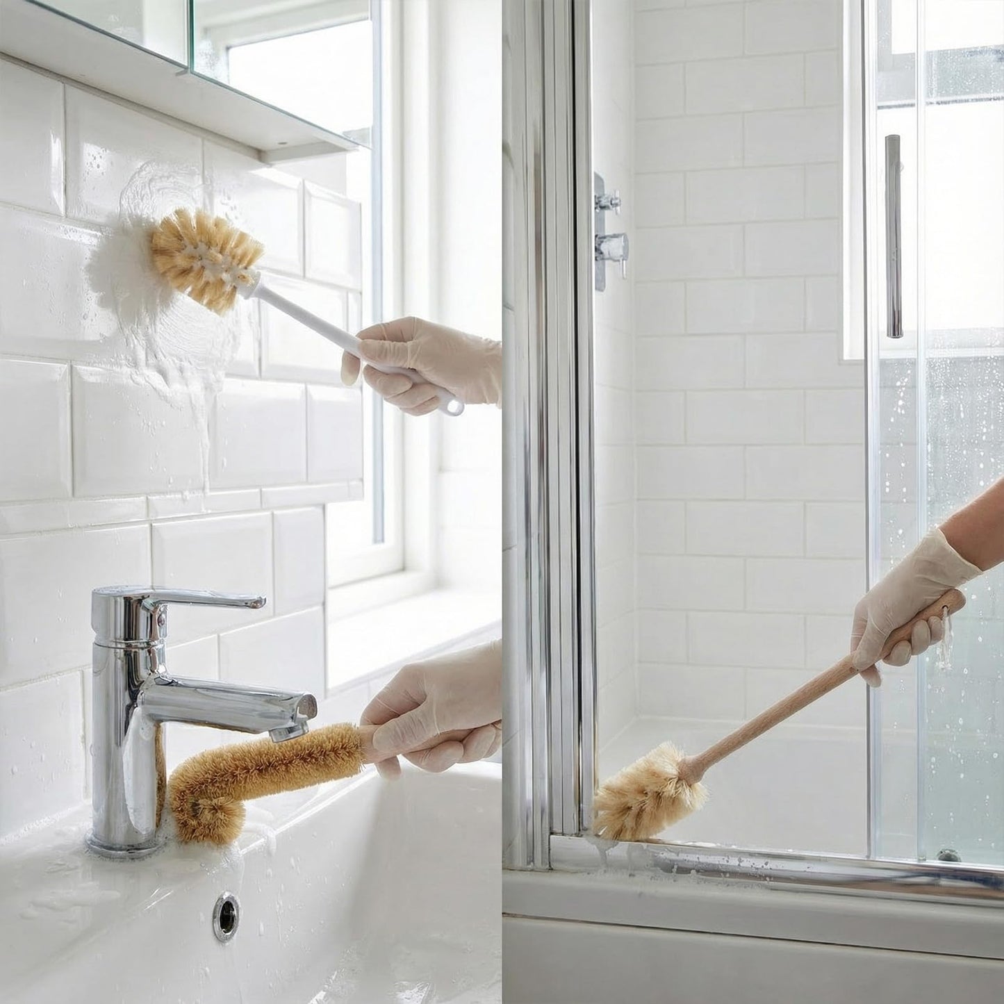 MI BRUSHAX Bottle Brush & Dish Scrubber Set (3 Pack) - Kitchen Cleaning Kit with L-Shape Bottle Cleaner, Round Pan Brush & Detail Scrubber - Multi-Use for Bottles, Pots, Pans & Glassware
