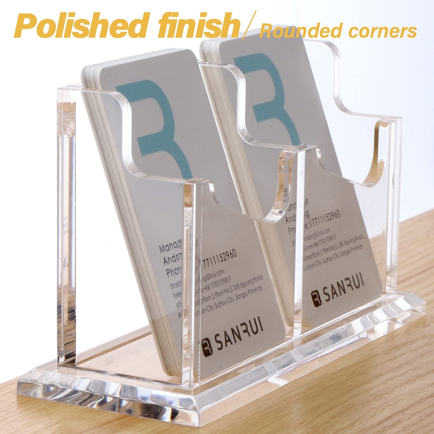 SANRUI Vertical Business Card Holder - Acrylic Clear Desktop Display Stand for Office, Home & Exhibition - Sleek Design, Durable, Easy Access,Professional Card Storage, 2 Slots