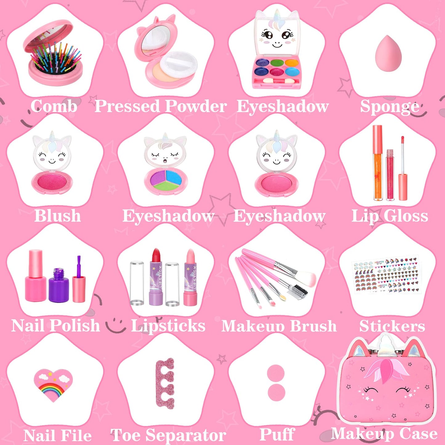 Heaning Kids Washable Makeup Girl Toys - Real Makeup Kit Kid Make up Set for Toddlers Children Princess Dress Up Christmas Birthday Gifts Toys for 3 4 5 6 7 8 9 10 11 12 Year Old Girls