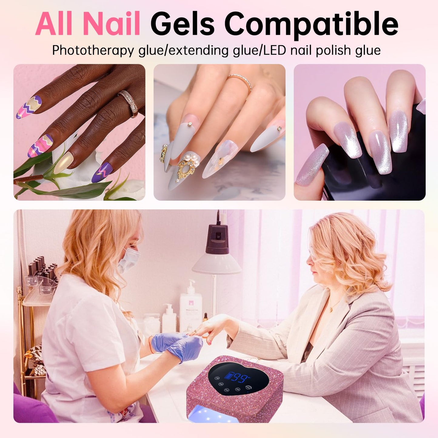 CHRISTINE SHELLY UV LED Nail Lamp 72W Rechargeable Sparkly Wireless Nail Dryer Gel Polish Light with 5 Timer Setting Professional Quick Dry Curing Lamp with Display Auto Sensor Salon & Home