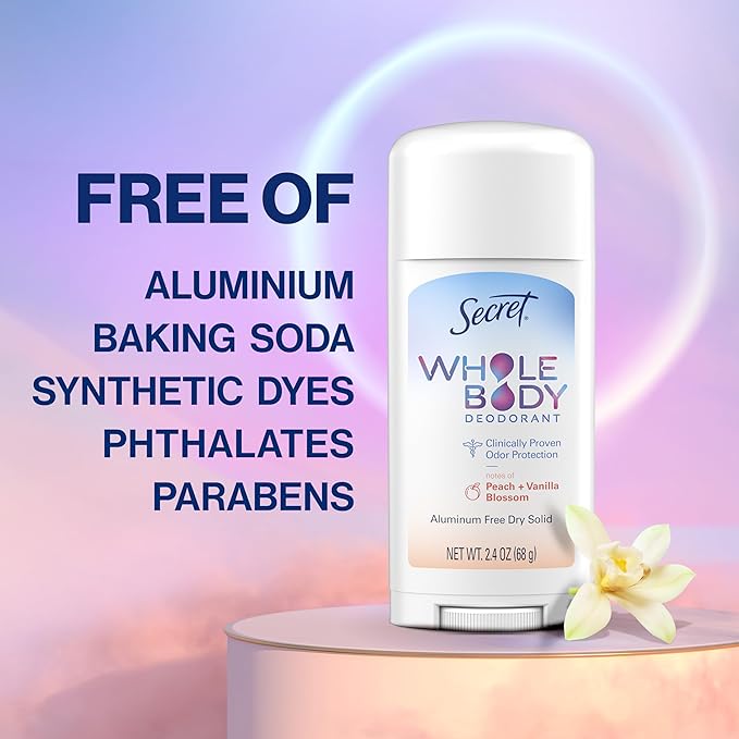 Secret Whole Body Deodorant For Women Stick, Spray & Cream Regimen Pack, Peach & Vanilla Scent, Aluminum Free Deodorant, 72 HR Odor Protection, 2.4 oz. 3 oz, 3.5 oz