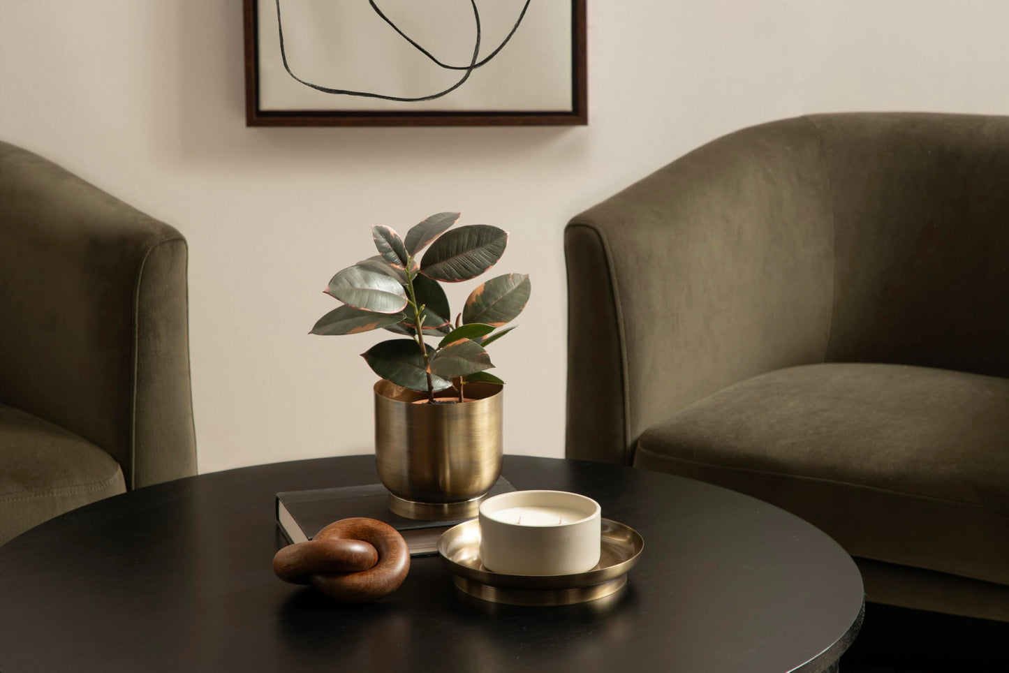 Kate and Laurel Anaya Wooden Three-Piece Decor Accent Set, Walnut Brown and Antique Brass, Set of 3, Modern Tabletop Decor Set Including Planter Pot, Accent Tray, and Wooden Knot