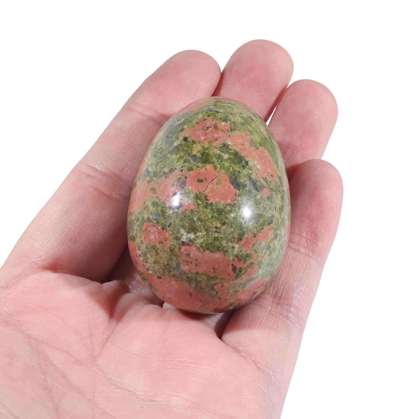 favoramulet Polished Stone Egg for Easter Day, Palm/Pocket/Worry Enegry Healing Crystal Display Sphere Figurine Fengshui, Unakite 1.8" x 1.3"