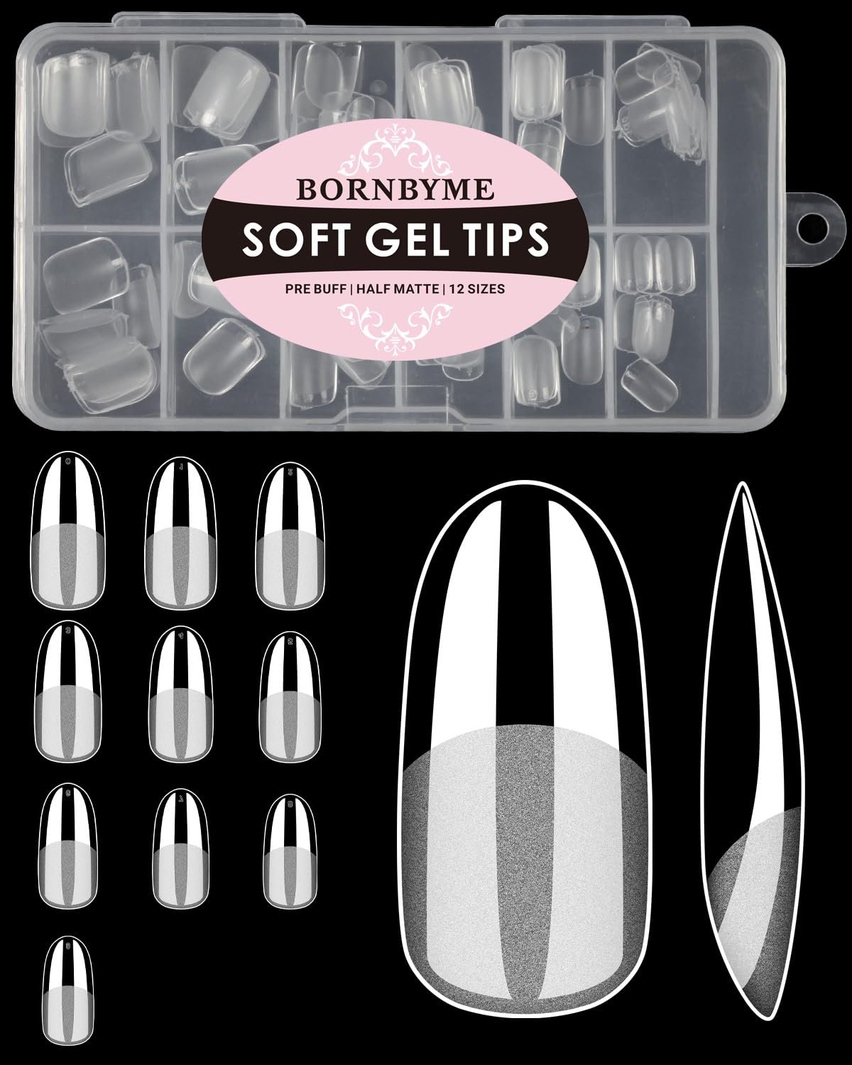 Medium Round Nail Tips,120PCS Pre Almond Round Buff Full Cover Shaped Nail Extenison Tips Half Matte Gel Nail Tips Acrylic False Nail Tips
