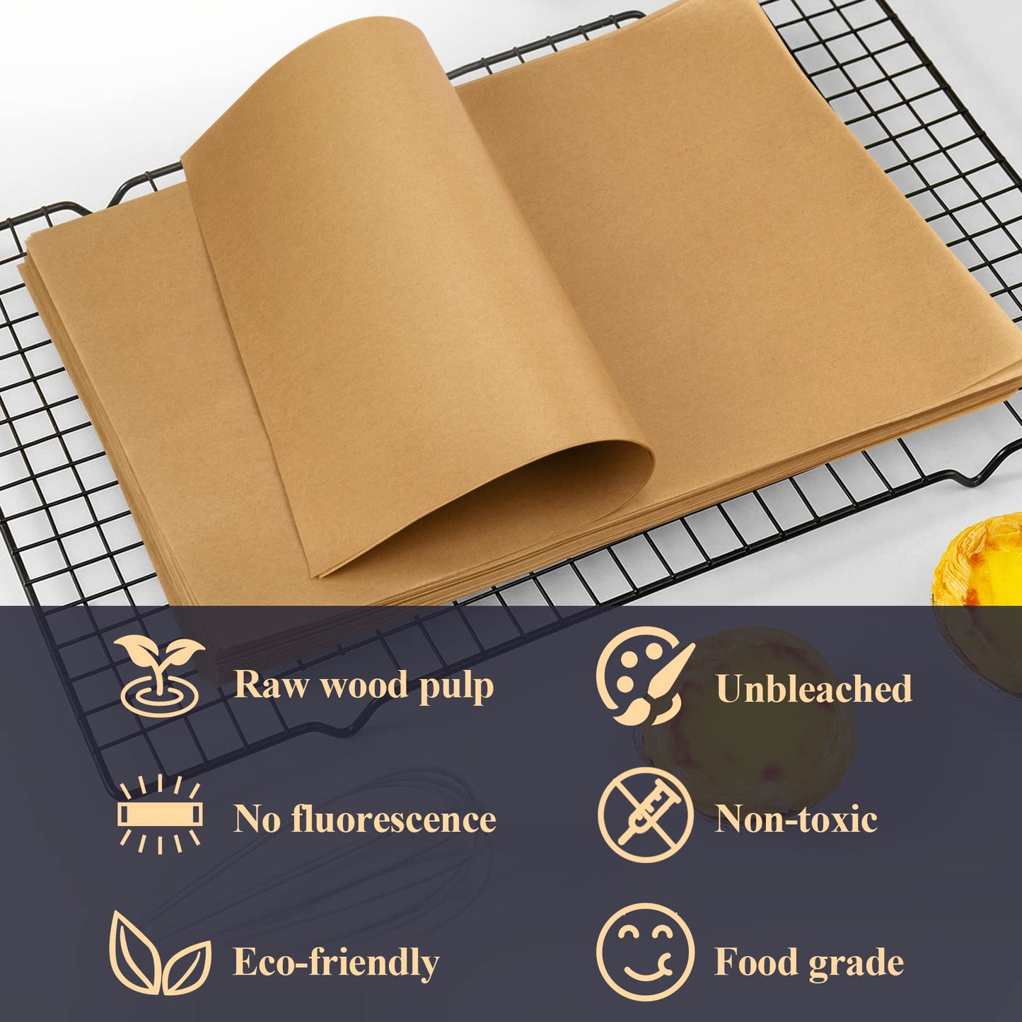 DISSKNIC 200PCS Unbleached Parchment Paper 12 x 16, Precut for Baking, Half Sheet for Cookie Sheets, Kitchen Gadgets and Supplies for Oven