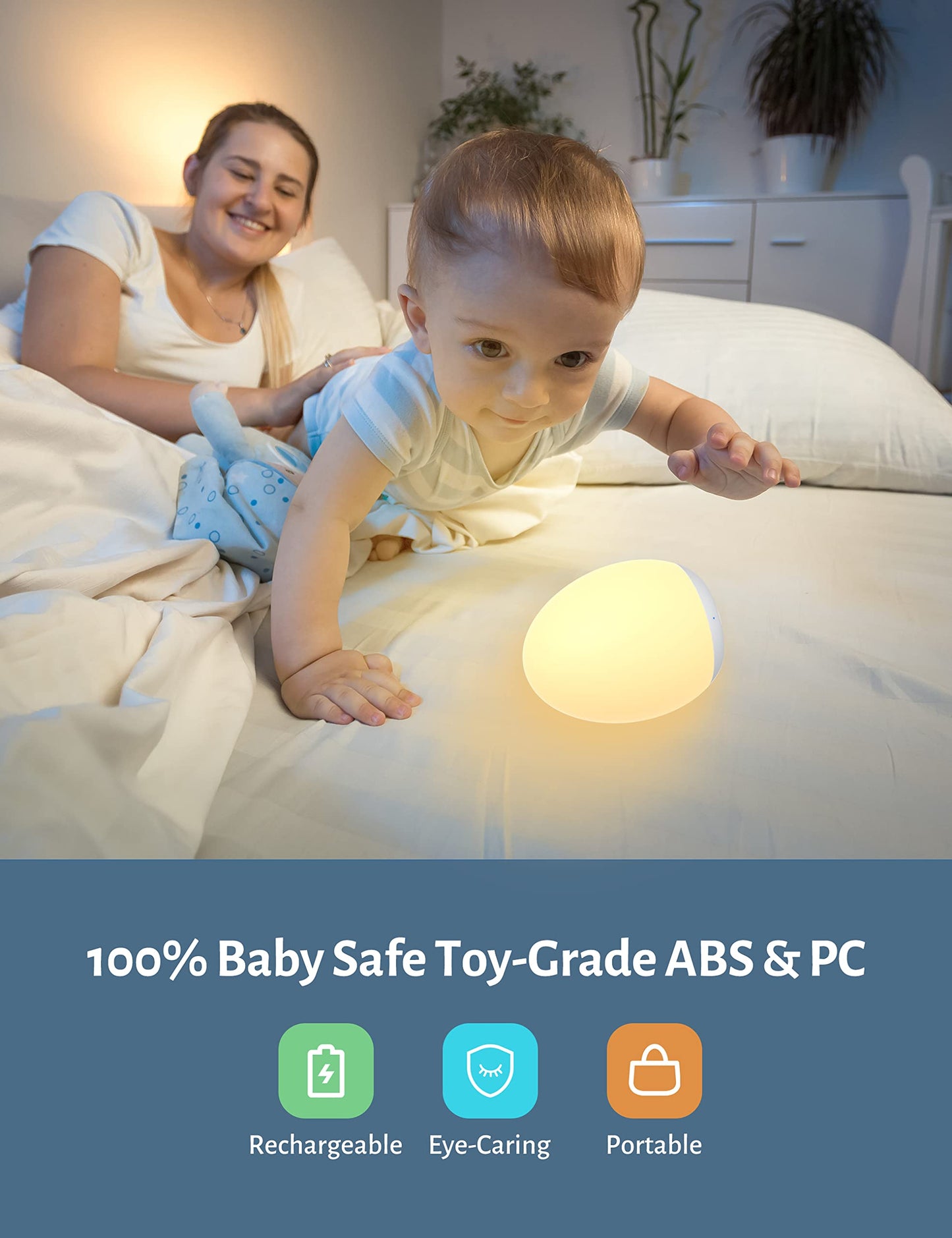 JolyWell Night Light for Kids, Baby Night Light with 7 Colors Changing Mode & Stepless Dimming, Nursery Night Light BPA Free,Rechargeable Egg Night Light for Breastfeeding 1h Timer & Touch Control