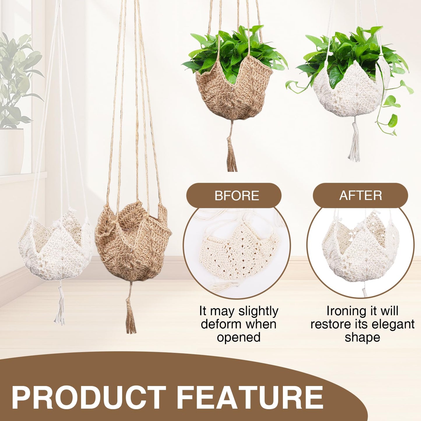 NAFJYR 4 Pcs Macrame Plant Hanger, Hanging Hangers Planters for Indoor Outdoor