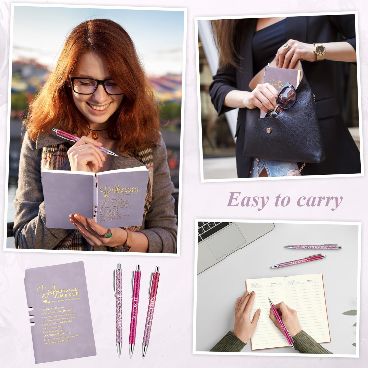 Thenshop 5 Pcs Employee Appreciation Gift Journal with Pen Difference Maker Inspirational Leather Notebook 3 Ballpoint Pens Box Thank You Gift for Coworker Teacher Volunteer Social Worker(Purple)