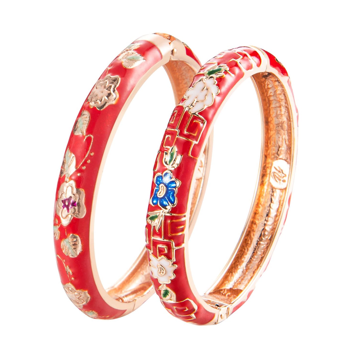UJOY Bangles Bracelets Gorgeous Enameled Flower Cloisonne Plated Indian Jewelry Sets Box for Womens Gift 55A87-55A114 red
