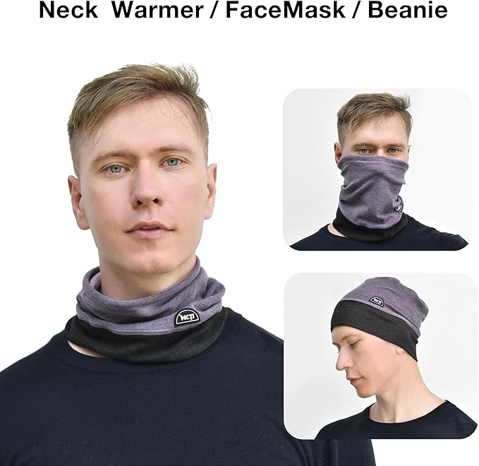 MCTi Neck Gaiter Warmer Winter Fleece Scarves Beanie Hat for Skiing Cycling Elastic Closure